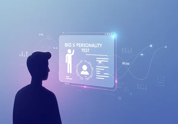 Person exploring self via Big 5 personality test on a screen