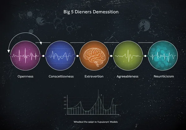 Big 5 OCEAN traits diagram, scientific personality model.