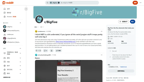 Reddit r/BigFive