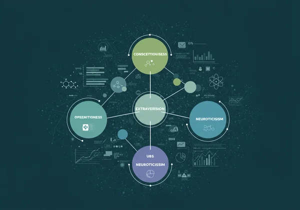 Abstract representation of Big 5 OCEAN traits with scientific elements