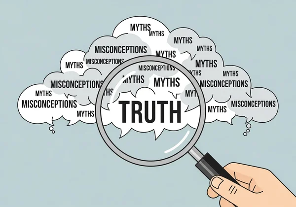 Magnifying glass over MYTHS revealing TRUTH