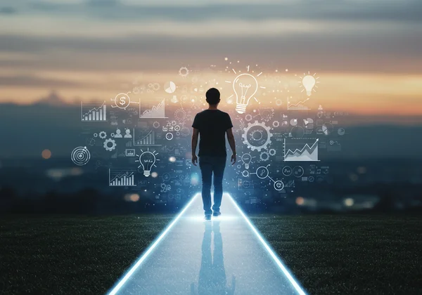 Person on path of self-discovery, actionable insights.