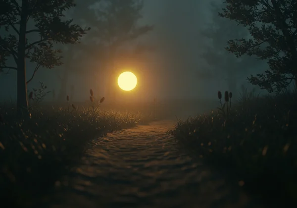 Warm lantern lighting the path